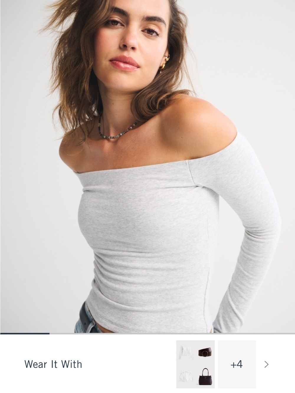 Light Gray Women's Long-Sleeve boatneck off the shoulder top